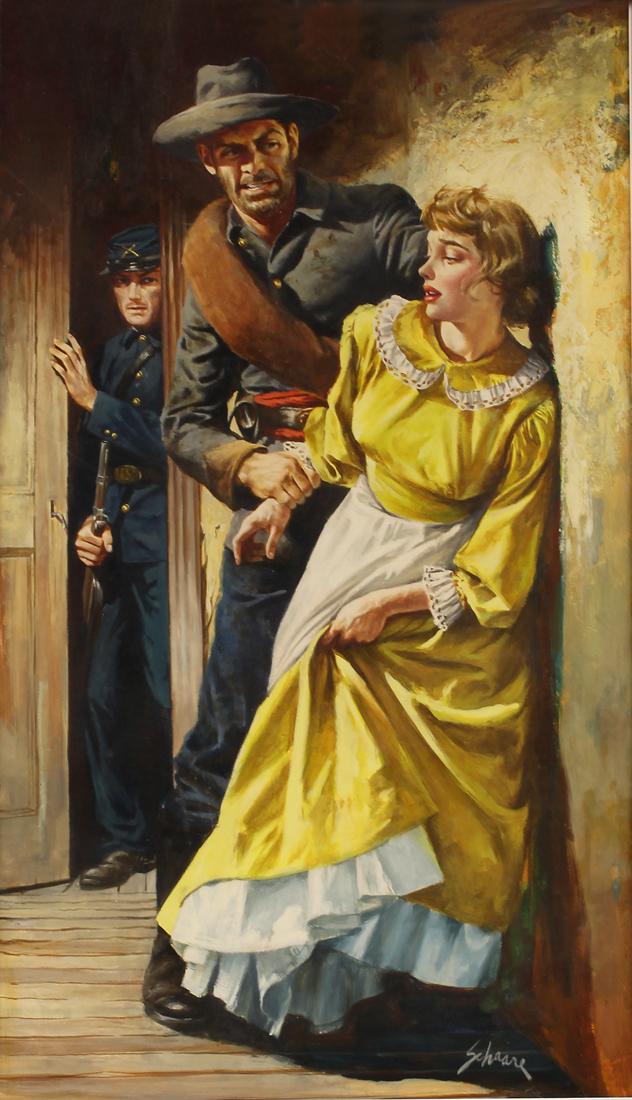 HARRY SCHAARE (New York, 1922-2008) ILLLUSTRATION: A long way from home, Union soldier to the rescue illustration for Saturday Evening Post, 12/16/1954 sgn. l.r. Schaare, o