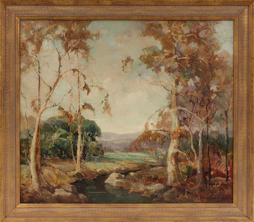 NELL WALKER WARNER (American, 1891-1970): Lazy Stream sgn. l.r. Nell Walker Warner o/c, 26 by 30 in.; original frame, 30.5 by 35 in. title and artist written i