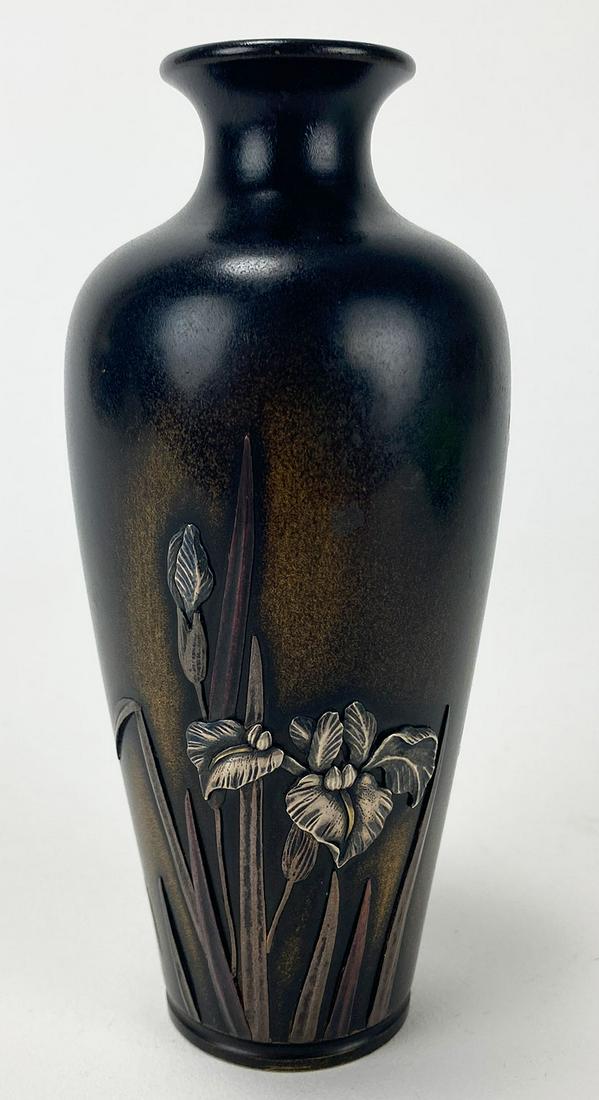 JAPANESE MIXED METAL MEIJI PERIOD VASE, NAGOYA: sgn. on reverse, mark on bottom, 5"h