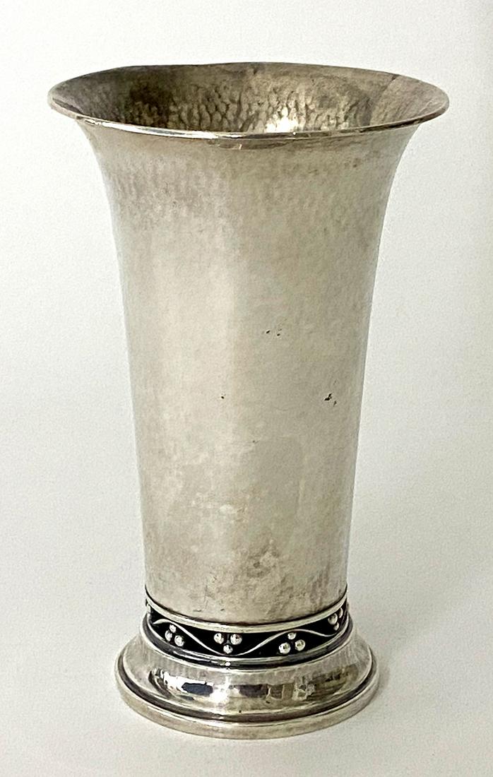 GEORG JENSEN STERLING BEAKER: marked with GJ hallmark, DENMARK 925.S STERLING/HN/469A, 6"h, 5.5 troy oz.