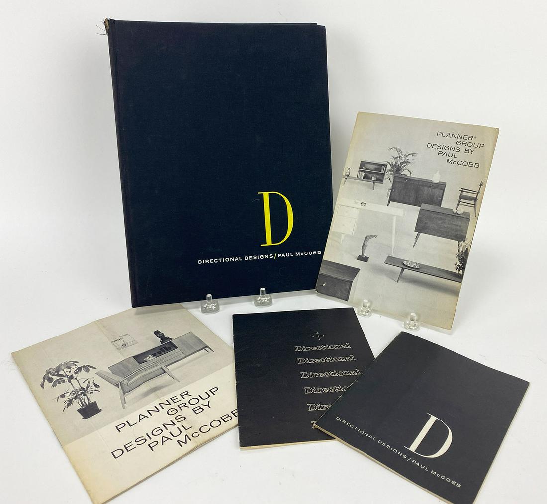 (on 5) BOOKS: DIRECTIONAL DESIGNS/PAUL McCOBB: Paul McCobb, (1917-1969) hardcover, autographed and dated 1958-59 with (4) pamphlets (2) Planner Group Designs by Paul McCobb for Rapids Furniture