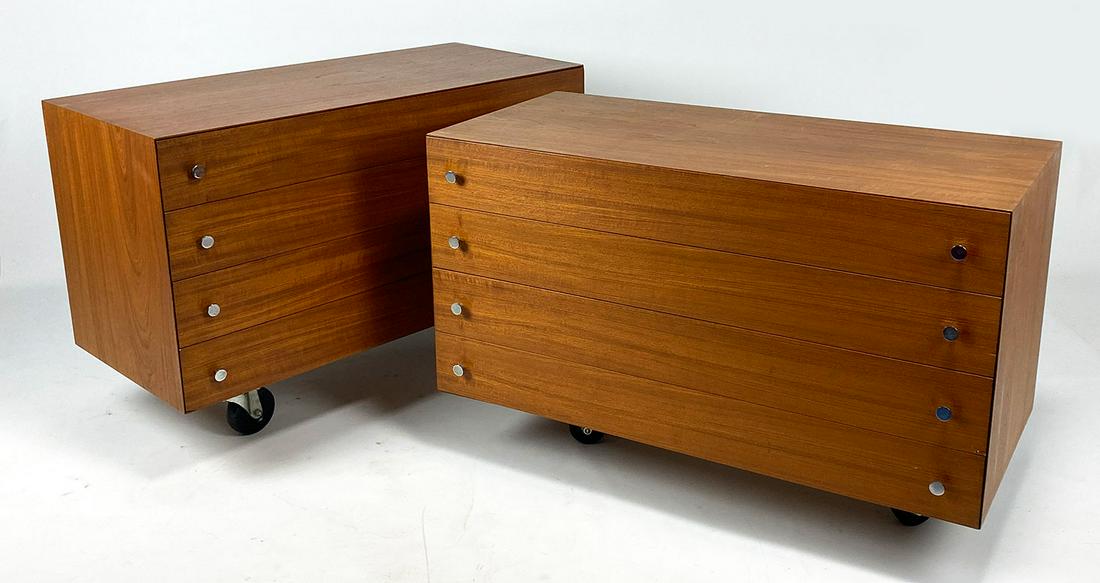 PAIR OF MID-CENTURY MODERN CHESTS, NORREKLIT: Poul Norrekli (Danish, 1913-2007) label in drawer collection poul norrekli made in denmark by sigurd hansens mobelfabrik each with four drawers, one stamped on b