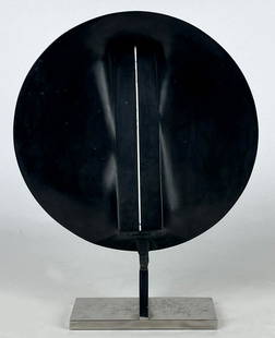 JAMES WINES (New York/Illinois, b. 1932) SCULPTURE: disk sgn. Wines, 62/100, bronze with brown patina on stainless steel base disk 9.5" diam.; 12.5"h incl. chrome stand.