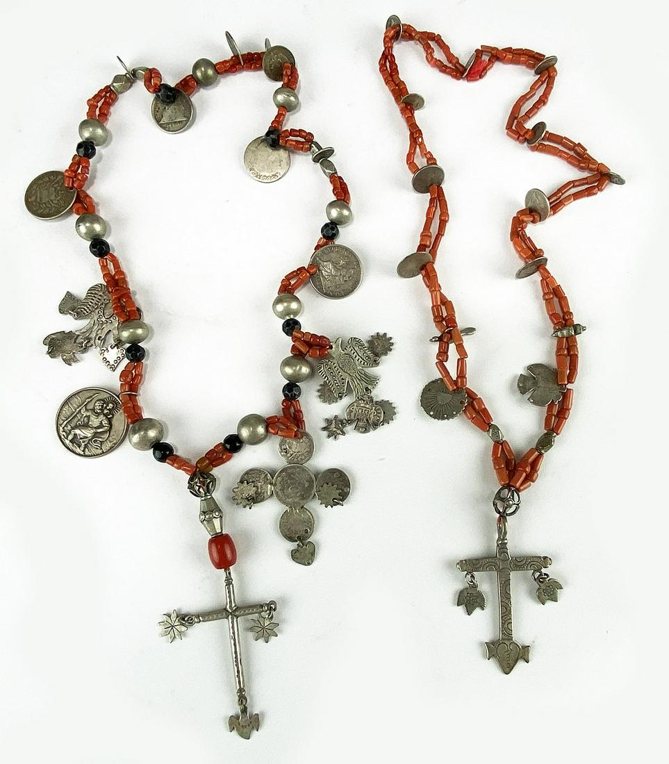 (2) ANTIQUE GUATEMALAN BEADED NECKLACES / CHACHALES (1 of 1)