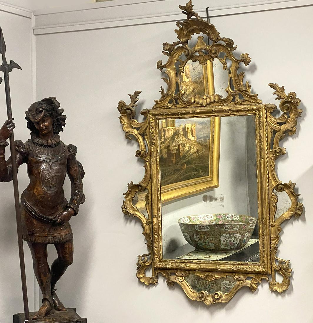 LARGE VENETIAN ROCOCO CARVED GILTWOOD WALL MIRROR (1 of 2)