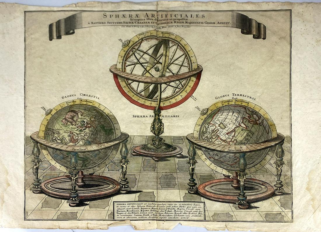 18TH C. ENGRAVING,   SPHAERAE ARTIFICIALES  , SEUTTER (1 of 3)