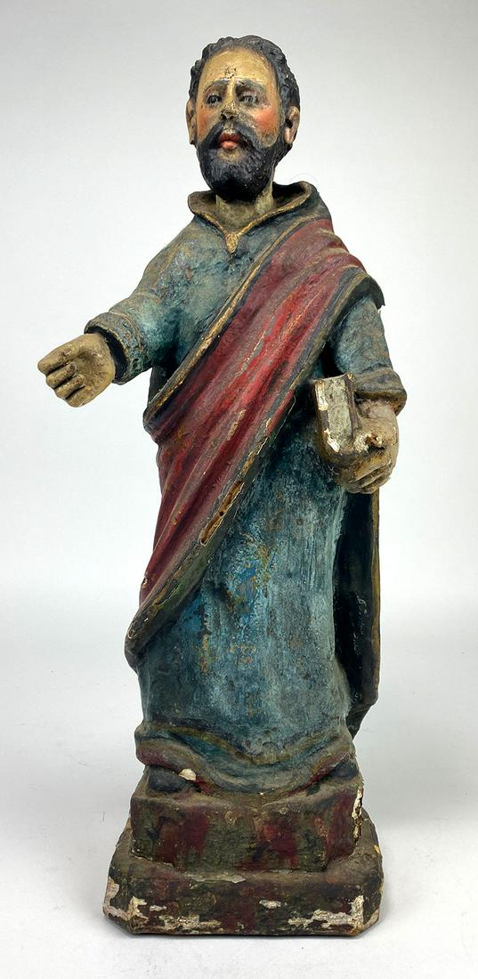 18TH C. SPANISH CARVED POLYCHROMED FIGURE (1 of 1)