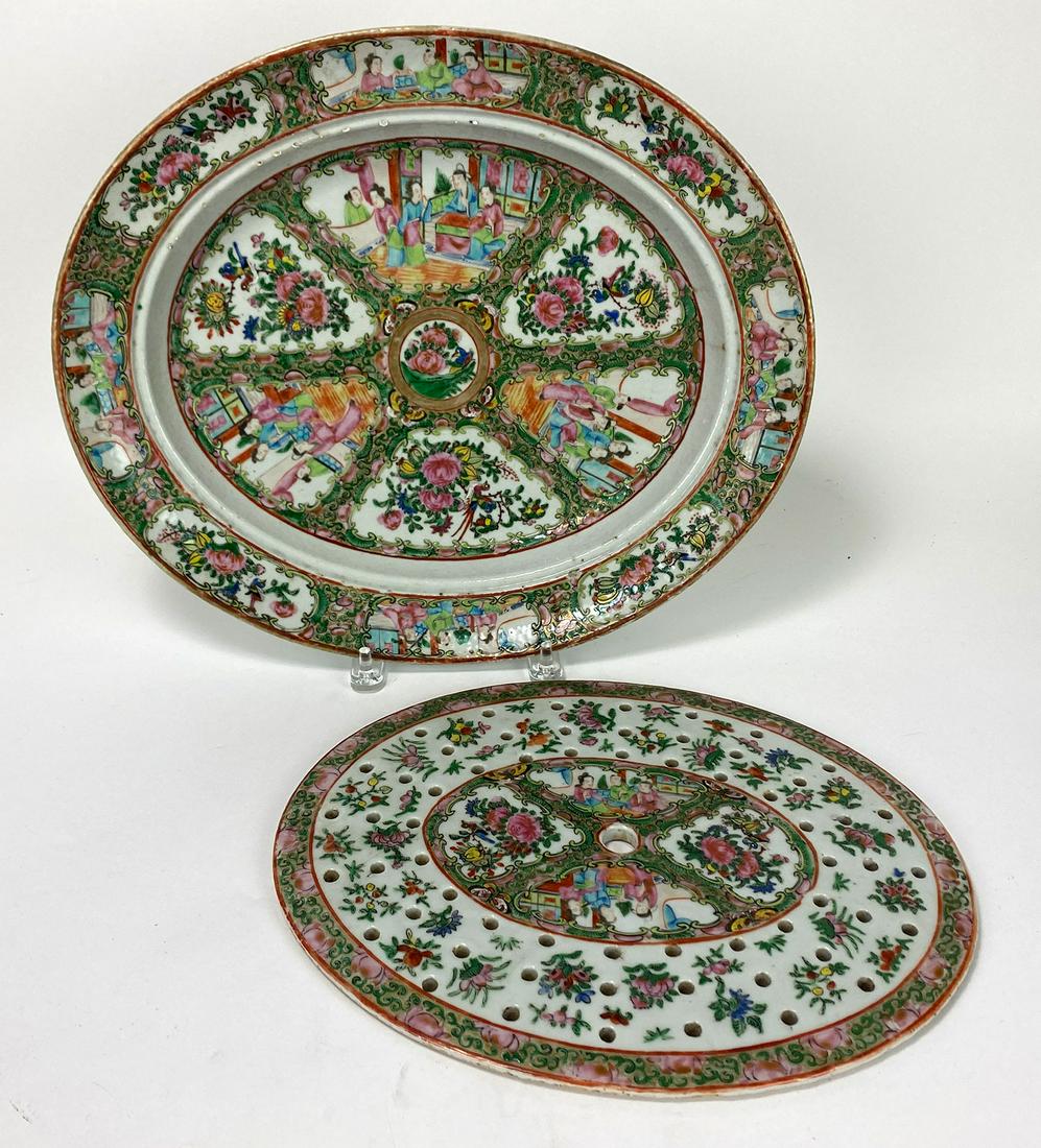 CHINESE EXPORT ROSE FAMILLE DEEP PLATTER WITH LINER (1 of 1)