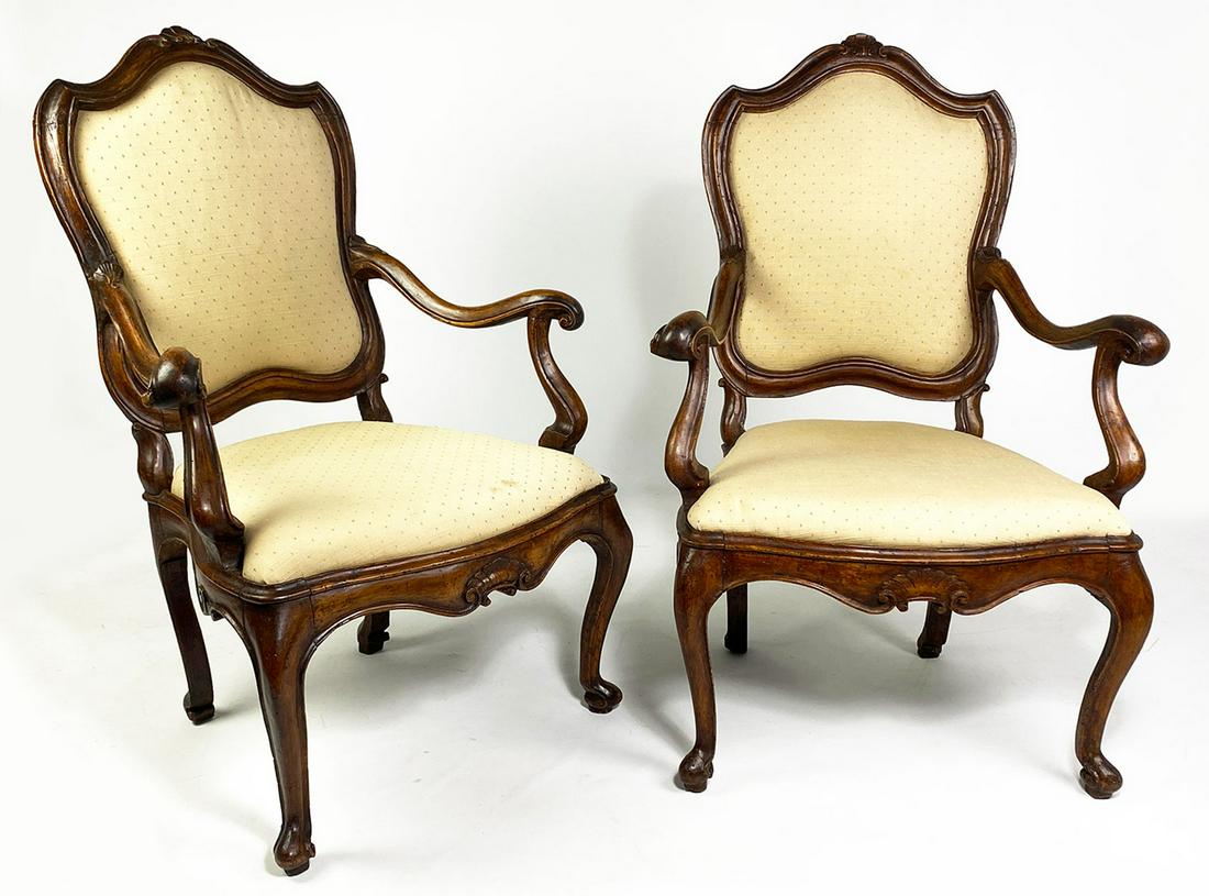 PAIR OF 18TH C. ITALIAN WALNUT ARMCHAIRS (1 of 3)