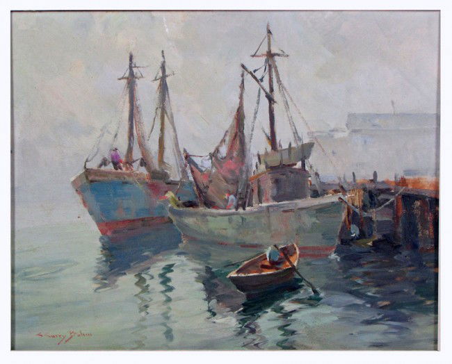 CLAUD CURRY BOHM (American, 1894-1971): New England docks sgn. l.l. C. Curry Bohm o/b, 16 by 20 in., framed From the estate of a Washington, DC gentleman.