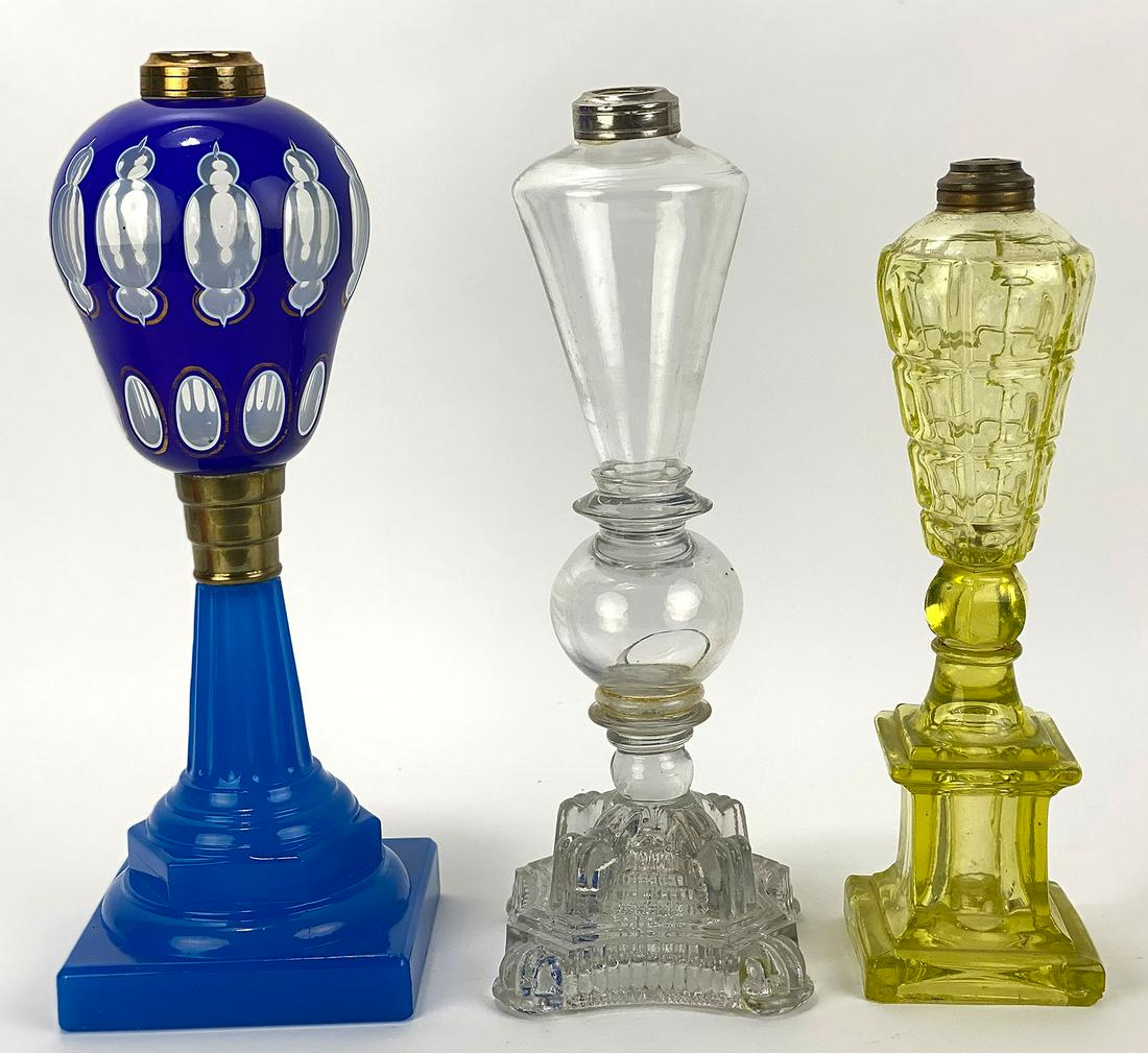 (on 3) SANDWICH GLASS COBALT CUT-TO-CLEAR OIL LAMP (1 of 2)