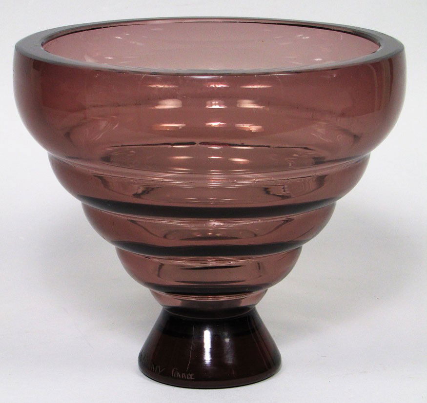 ART DECO DAUM NANCY GLASS FOOTED BOWL: sgn. Daum Nancy France, 8"h; 9"diam.