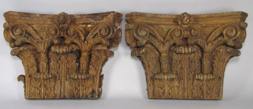 PAIR OF ITALIAN CARVED CORINTHIAN CAPITAL FRAGMENT: 9.5"h; 13.5"w