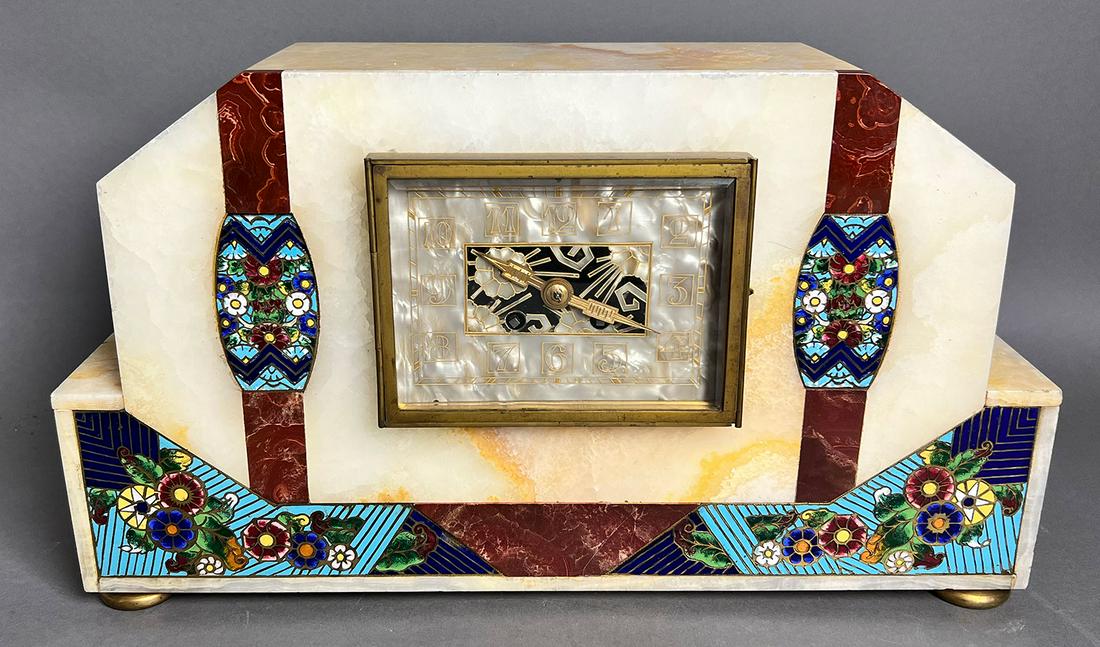 FRENCH ART DECO MARBLE AND CLOISONNÉ SHELF CLOCK (1 of 1)