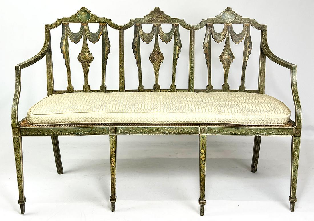 19TH C. ENGLISH GEORGE III-STYLE PAINTED SETTEE (1 of 3)