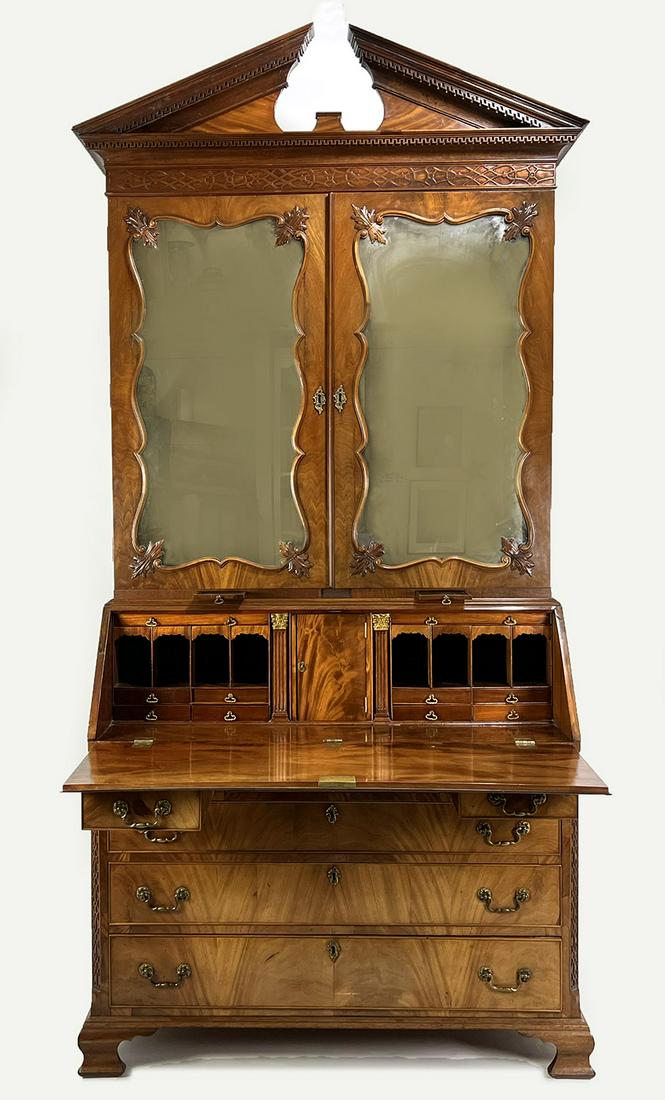 ENGLISH GEORGE II FLAME MAHOGANY SECRETARY/DESK (1 of 8)