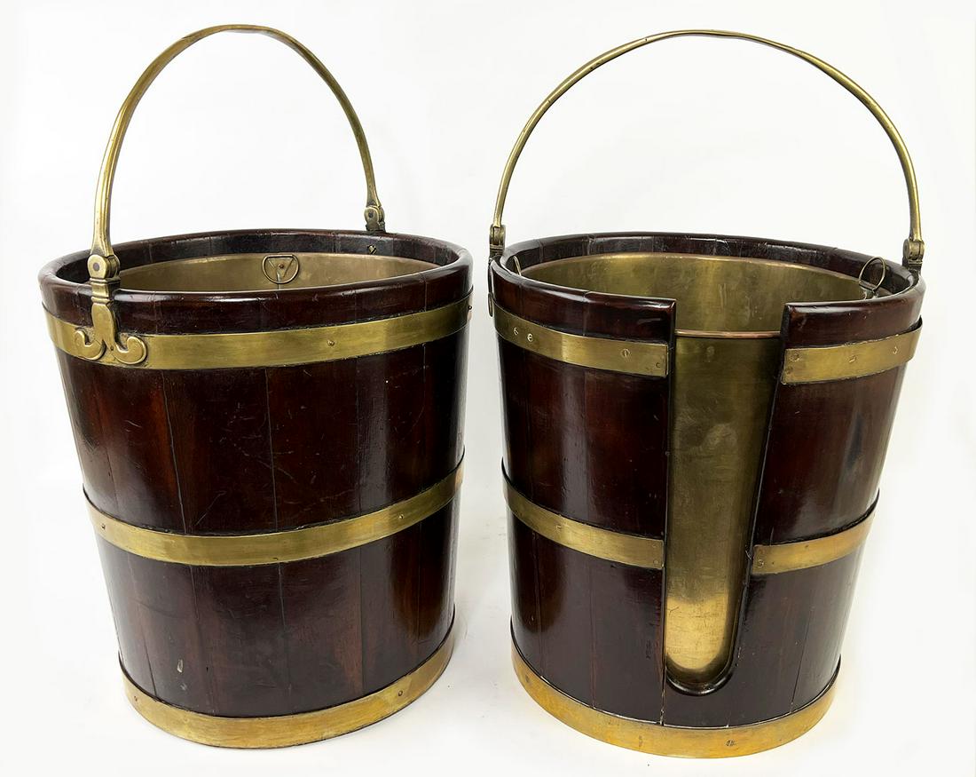 PAIR OF ENGLISH GEORGE III PEAT/PLATE MILITARY CAMPAIGN BUCKETS (1 of 5)