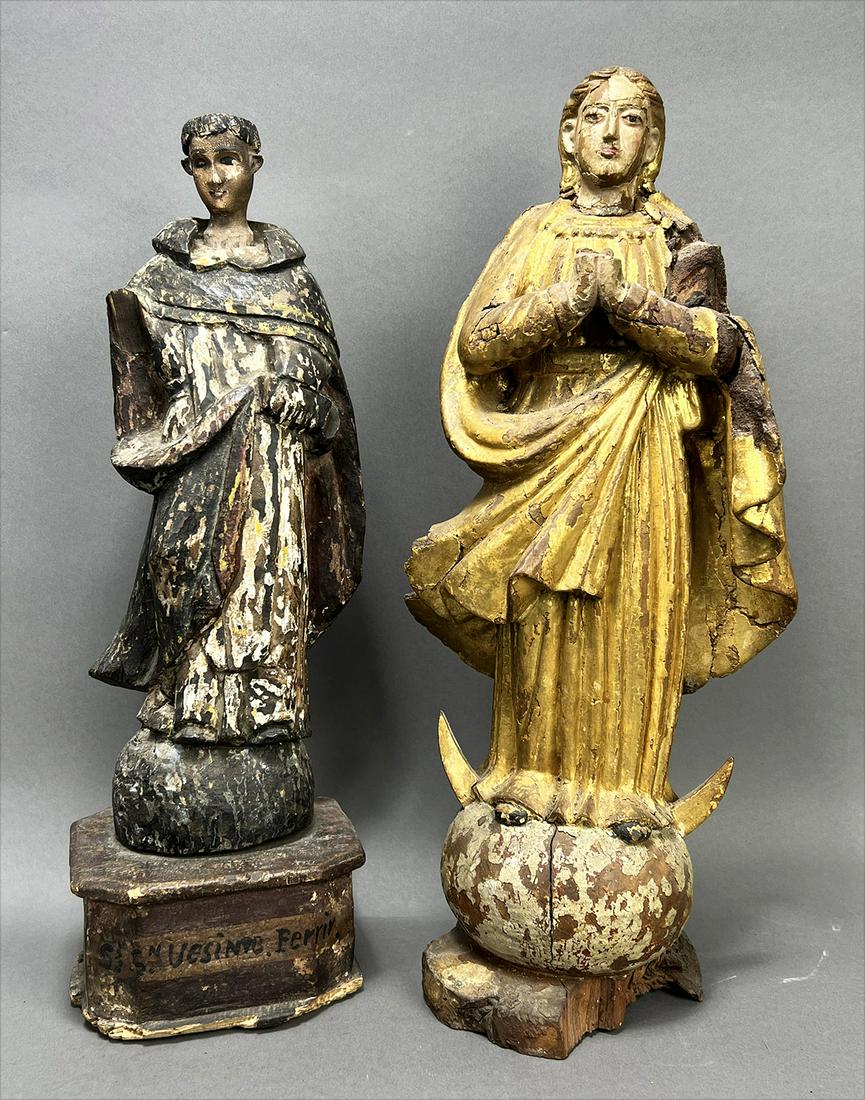 (on 2) EARLY SPANISH COLONIAL CARVED GILTWOOD SANTOS (1 of 4)