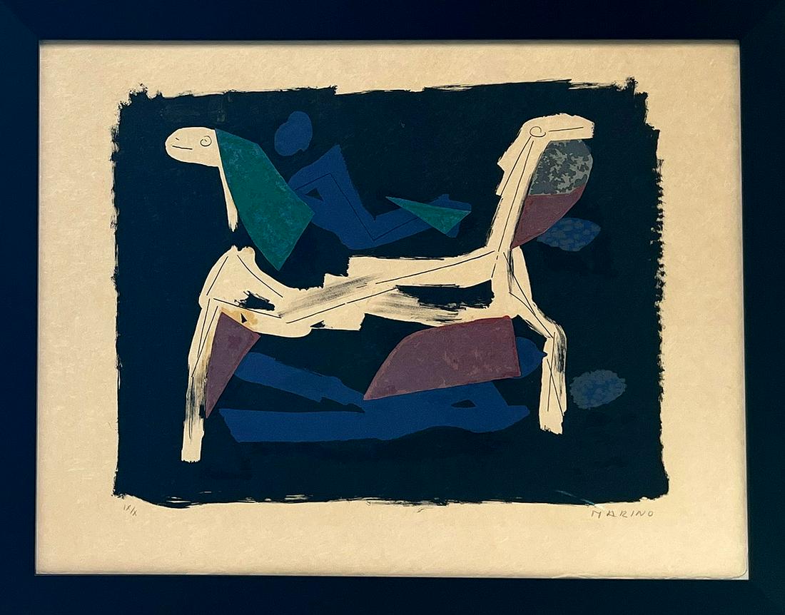 MARINO MARINI (Italy/Switzerland, 1901-1980): Plate I Chevaux et Cavaliers sgn. and numbered l.r. Marino / IX/X lithograph, image 15 by 20 in.; framed 22.25 by 28.25 i