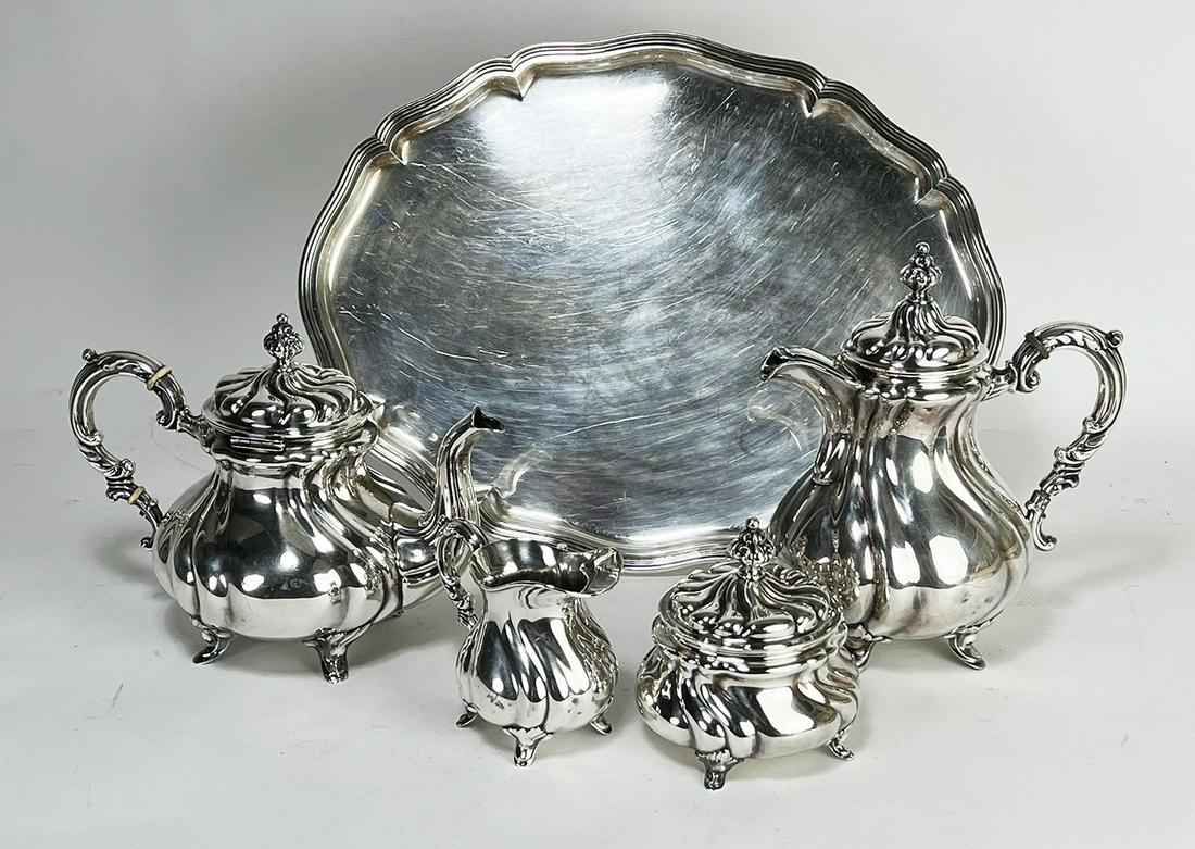 (on 5) CONTINENTAL SILVER TEA AND COFFEE SERVICE, ON TRAY (1 of 1)