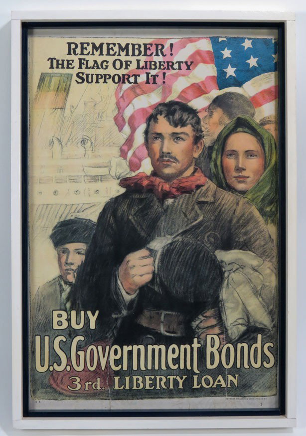 VINTAGE WW1 POSTER - REMEMBER!: The Flag Of Liberty, Support It! BUY U.S. Governent Bonds, 3rd. LIBERTY LOAN HEYWOOD STRASSER & VOIGT LITHO. CO. N.Y. 29 by 19.25 (sight), framed under glass