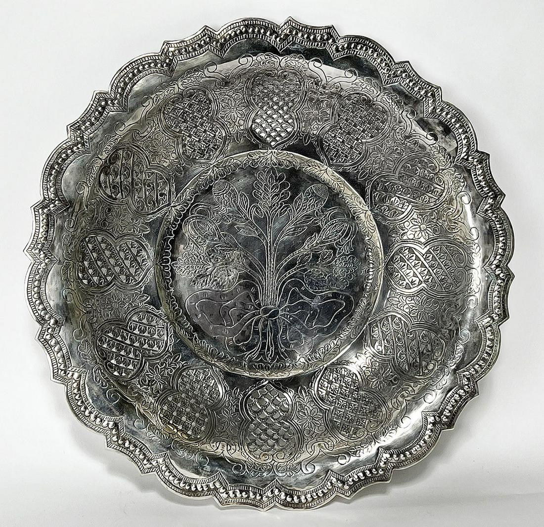LARGE SPANISH COLONIAL SILVER FRUIT BOWL (1 of 2)