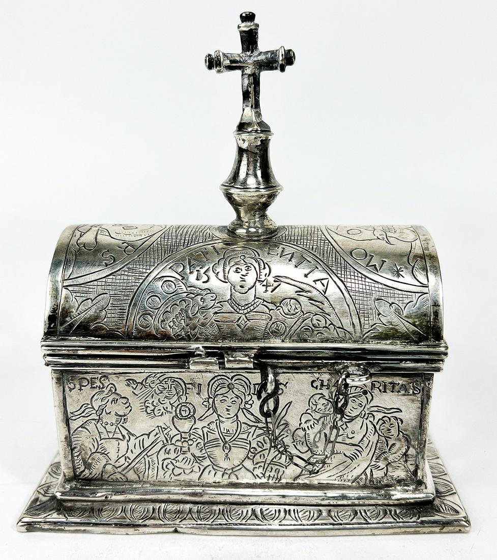 RARE SPANISH COLONIAL SILVER CHRISMATORY CASKET (1 of 8)