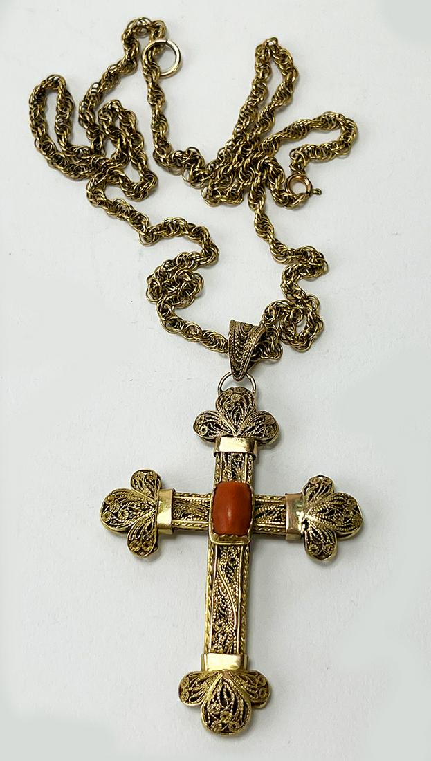 MEXICAN GOLD FILIGREE CROSS NECKLACE (1 of 3)