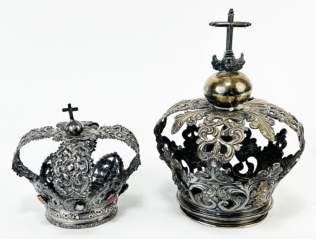 (2) SPANISH COLONIAL SILVER DEVOTIONAL SMALL CROWNS (1 of 2)