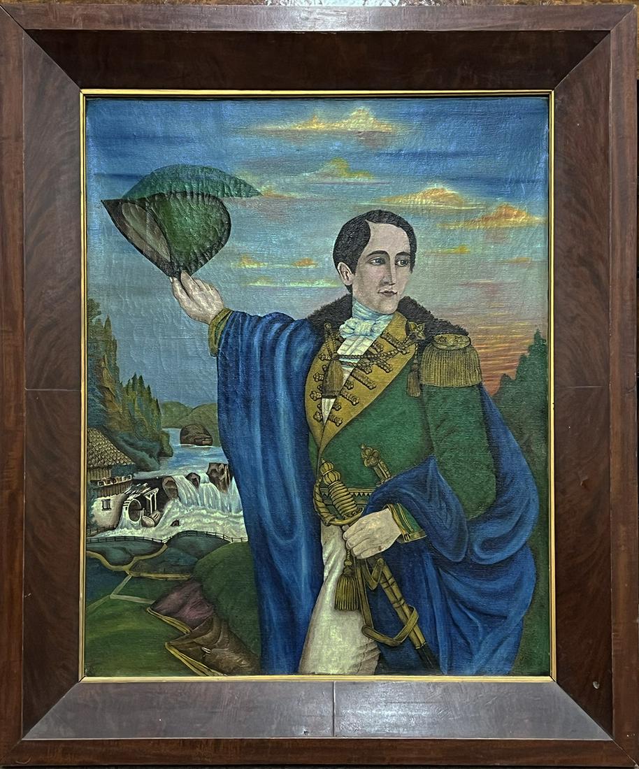 LATIN AMERICA, c. 1816-1822: military officer, poss. Simon Bolivar (see note below) o/c, 30.5 by 24 in.; framed 38.5 by 32.5 in. An 1884 letter from Mr. John Quarstein, Curator of the War Memorial Museum, Newport News, Virginia "