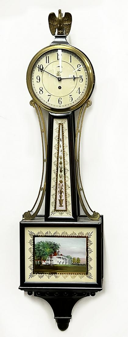 TIFFANY EGLOMISE AND MAHOGANY BANJO CLOCK (1 of 1)