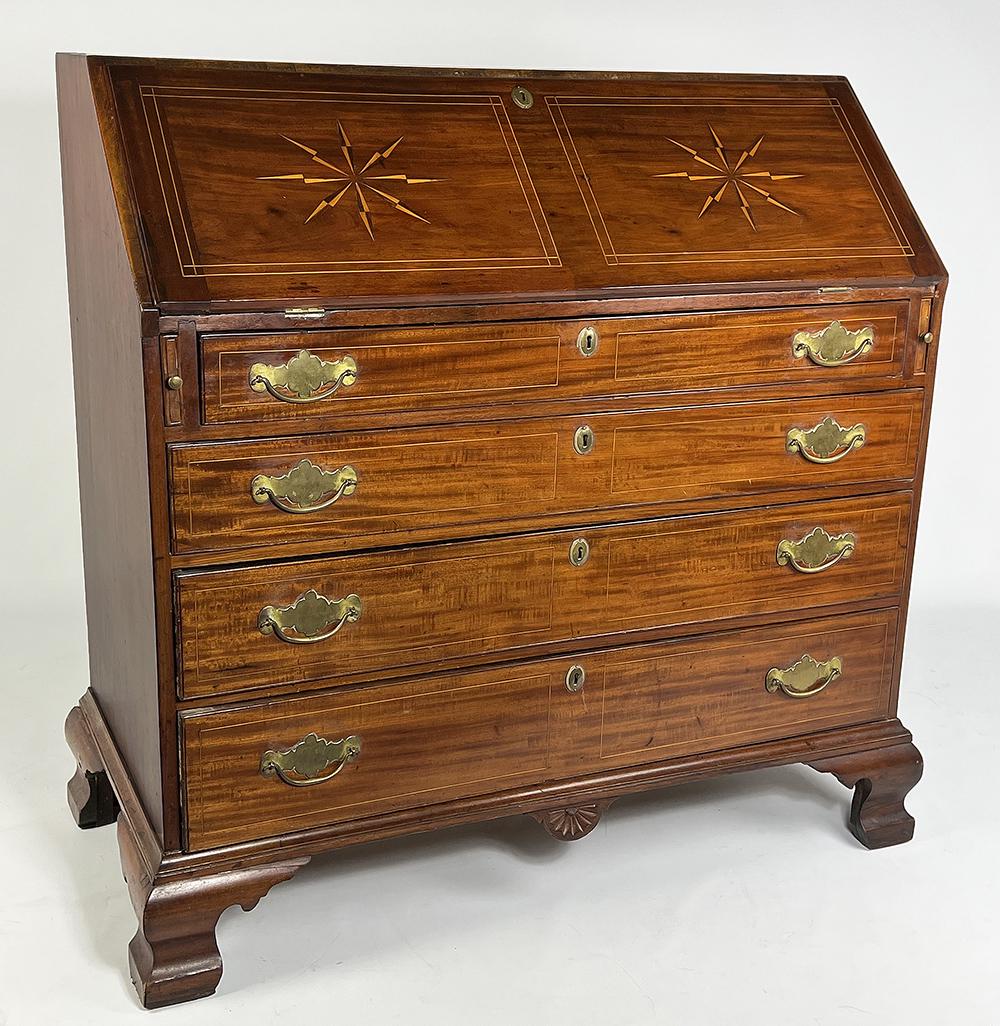 NEW ENGLAND CHIPPENDALE INLAID MAHOGANY SLANT LID DESK (1 of 4)
