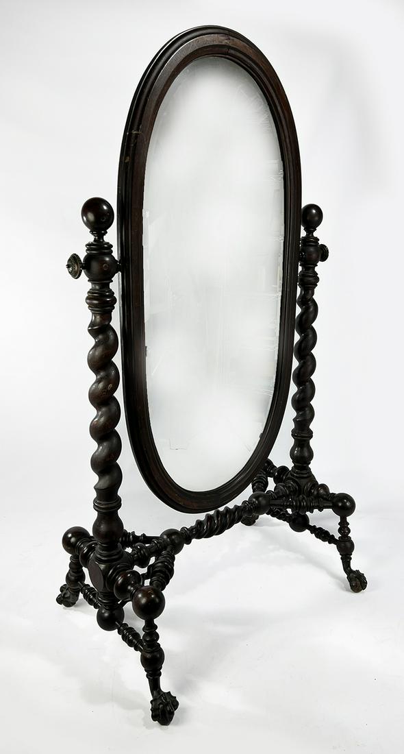 VICTORIAN WALNUT BARLEY-TWIST CHEVAL MIRROR, MERKLEN (1 of 2)