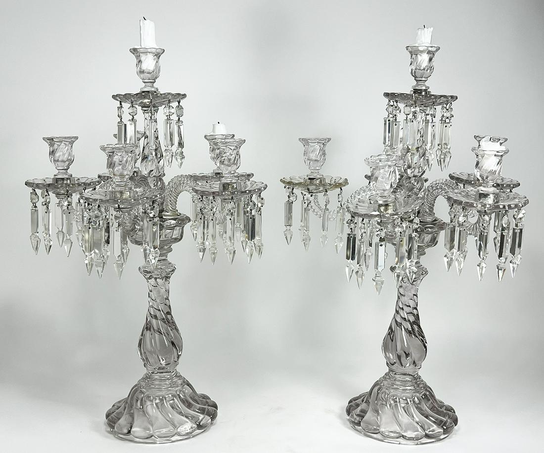 PAIR BACCARAT-STYLE, 5-LIGHT GLASS CANDELABRA (1 of 1)