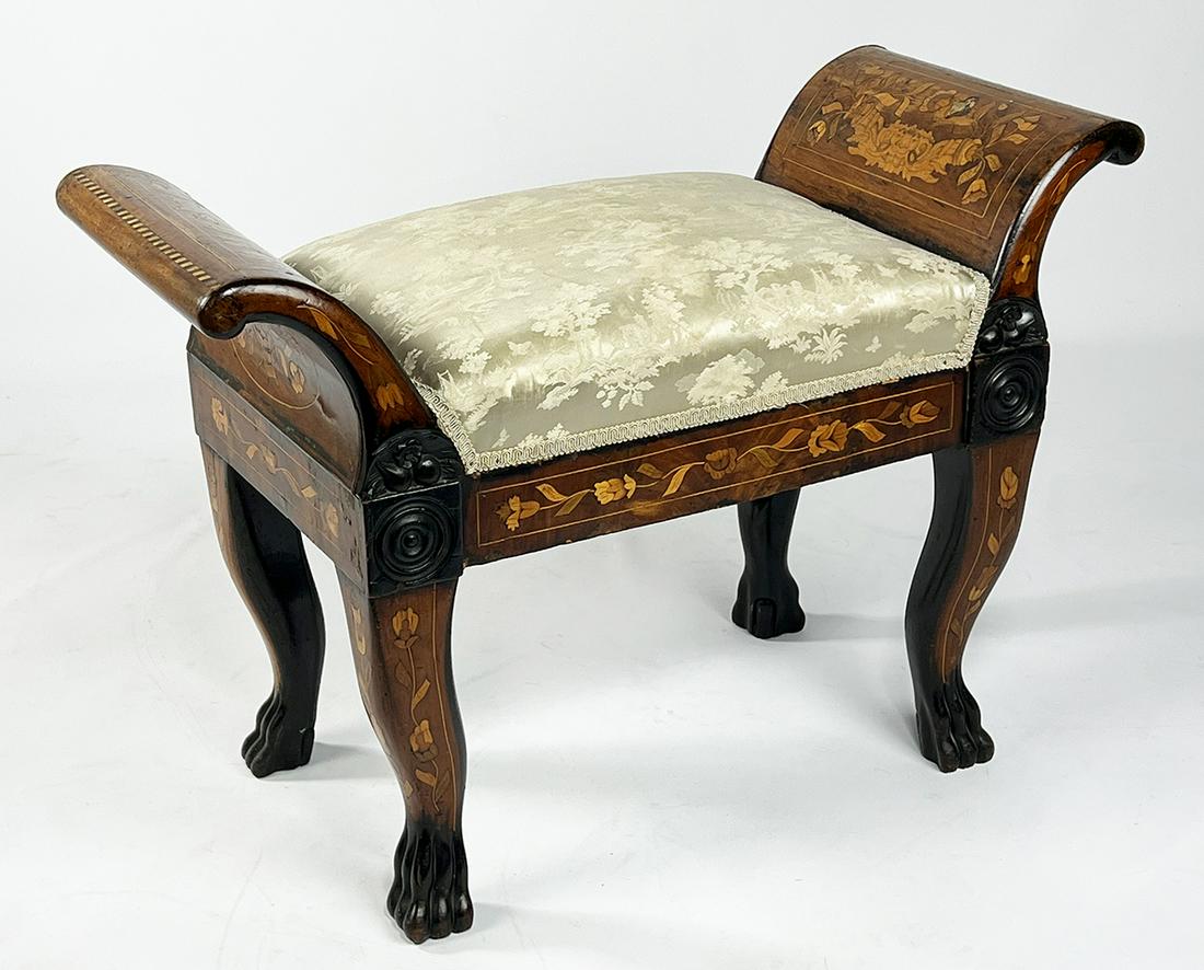 CONTINENTAL MARQUETRY UPHOLSTERED BENCH (1 of 1)