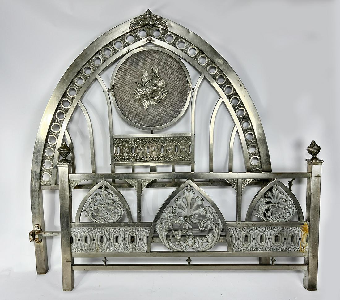 FRENCH VICTORIAN GOTHIC-STYLE NICKEL-PLATED BED (1 of 2)
