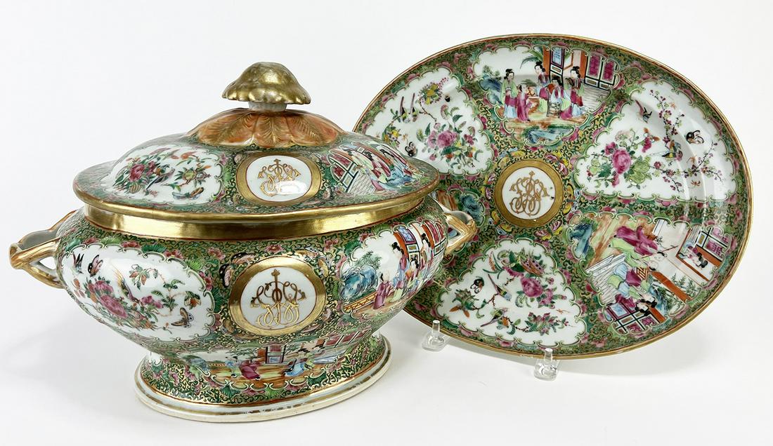 CHINESE EXPORT PORCELAIN ROSE MANDARIN TUREEN WITH UNDER TRAY (1 of 1)