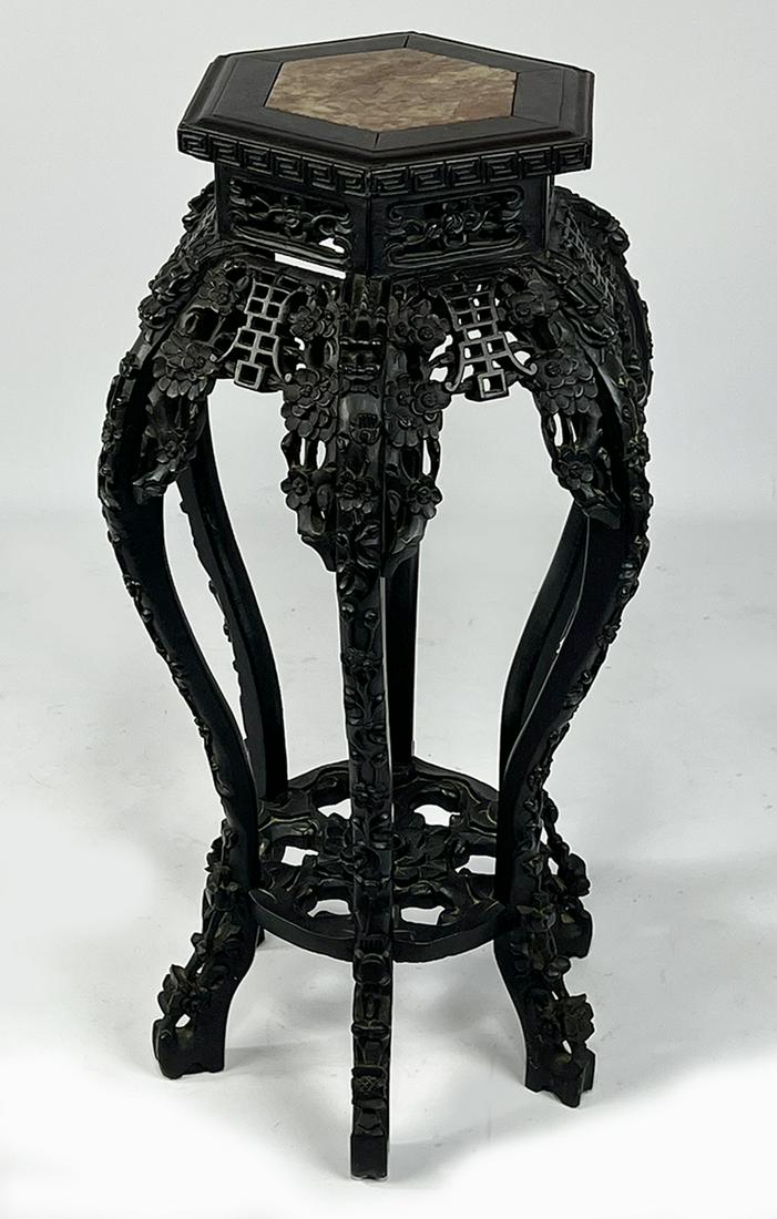 CHINESE HARDWOOD MARBLE-TOP STAND (1 of 1)