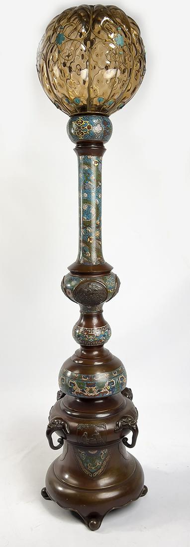 CHINESE BRONZE AND CHAMPLEVE FLOOR LAMP (1 of 1)