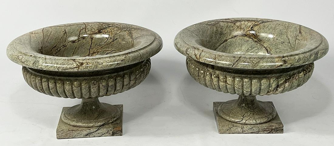 PAIR OF DECORATIVE LOW MARBLE GARDEN URNS (1 of 2)