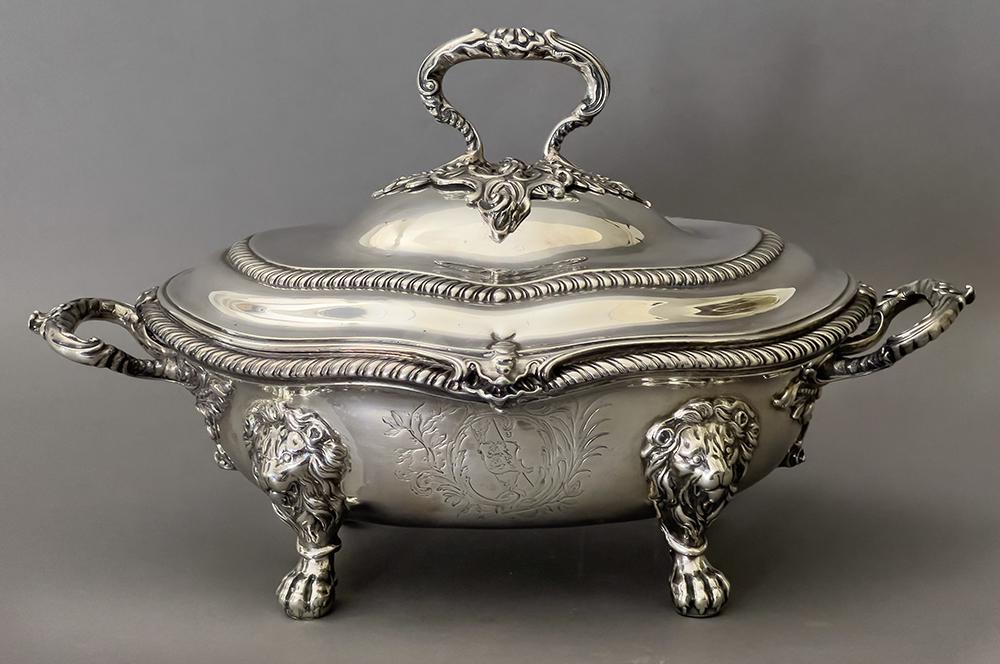 GEORGE II SILVER COVERED SOUP TUREEN/TROPHY, WICKES (1 of 7)
