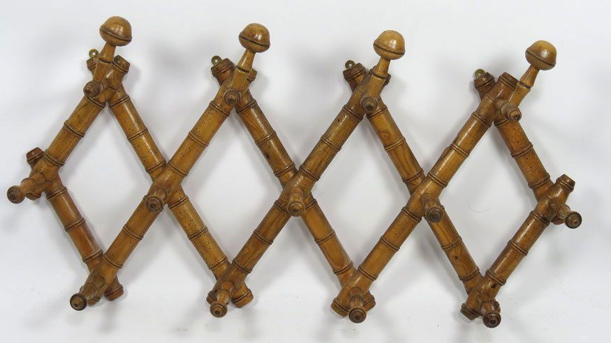 BAMBOO-TURNED EXPANDABLE WALL HAT RACK: 19th c.
