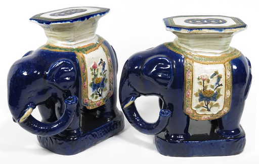 418 Pair Of Chinese Ceramic Elephant Plant Stands