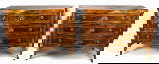 SUPERB PAIR ITALIAN ROCOCO INLAID SERPENTINE COMMODES