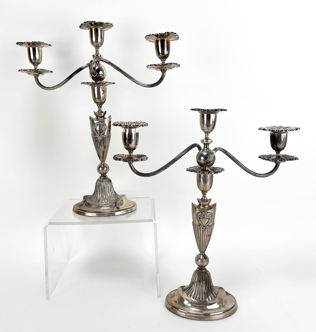 PAIR STERLING SILVER 3-LIGHT CANDLABRUM (1 of 2)