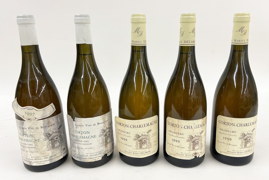(5) CORTON-CHARLEMAGNE , 1997 and 1999: (2) 1997 and (3) 1999 levels just below bottom of neck label From an historical home on Brattle St., Cambridge, MA. NOTE: Apologies, we cannot approve bidders during the auction.