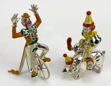 (on 2) GENE MOORE FOR TIFFANY, STERLING CLOWN FIGURES