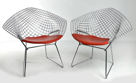 PAIR OF BERTOIA CHROME WIRE DIAMOND CHAIRS, KNOLL