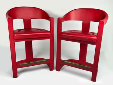 PAIR KARL SPRINGER MID-CEN. MODERN 'ONASSIS' COUNTER STOOLS