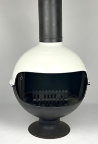 DANISH MODERN ENAMELED METAL FREE-STANDNG FIRE PLACE